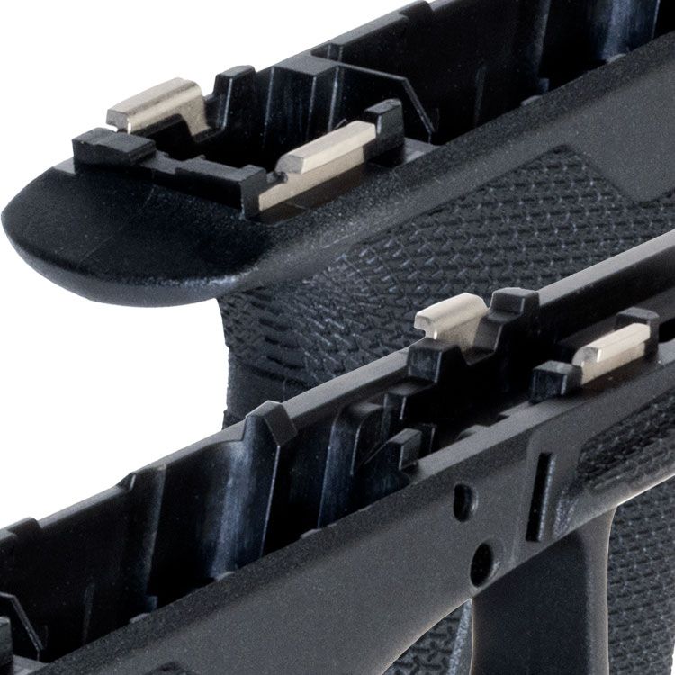 Nickel-plated rails molded into frame.